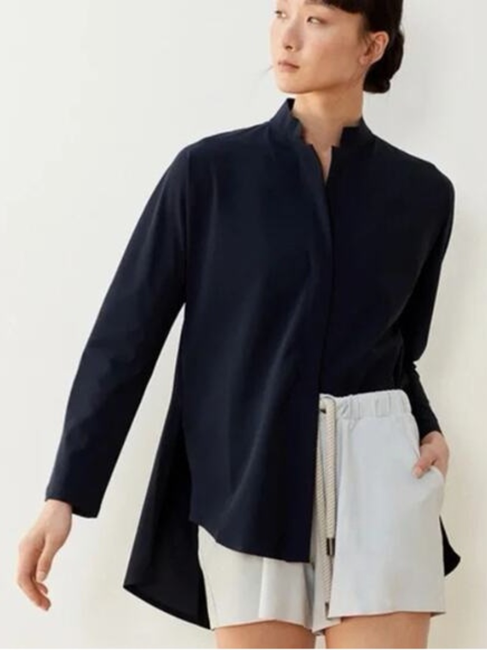 Woman’s ADAY Blouse Black Mandarin Collar Tunic - Picture 4 of 10